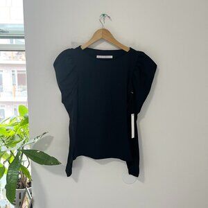 NEW Susana Monaco Black Puff Shoulder Long Sleeve Blouse Size XS